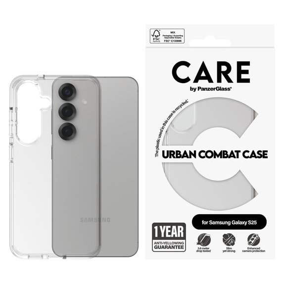 Custodia Urban Combat per Samsung Galaxy S25, Trasparente, PanzerGlass