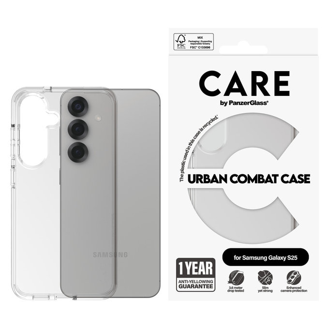 Custodia Urban Combat per Samsung Galaxy S25, Trasparente, PanzerGlass
