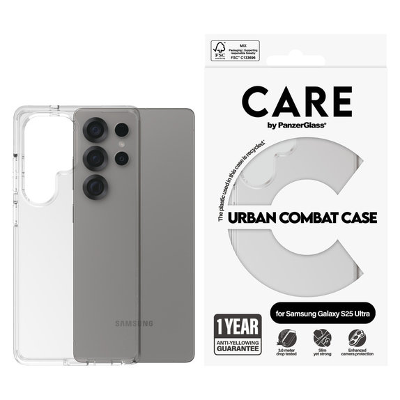 Custodia Urban Combat per Samsung Galaxy S25 Ultra, Trasparente, PanzerGlass