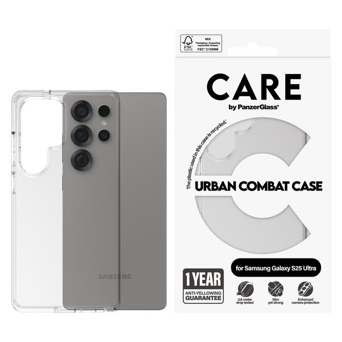 Custodia Urban Combat per Samsung Galaxy S25 Ultra, Trasparente, PanzerGlass