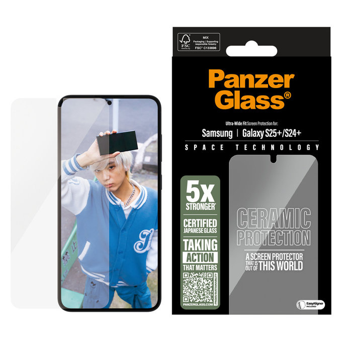 Vetro temperato UWF Ceramic con applicatore per Samsung Galaxy S25+, Trasparente, PanzerGlass