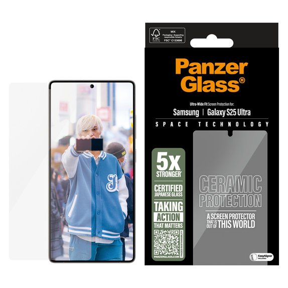 Vetro temperato UWF Ceramic con applicatore per Samsung Galaxy S25 Ultra, Trasparente, PanzerGlass