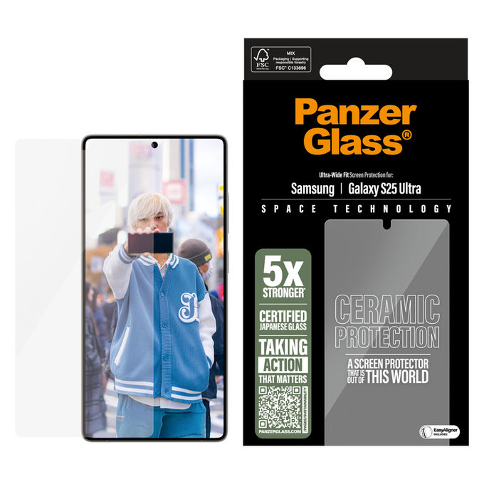 Vetro temperato UWF Ceramic con applicatore per Samsung Galaxy S25 Ultra, Trasparente, PanzerGlass