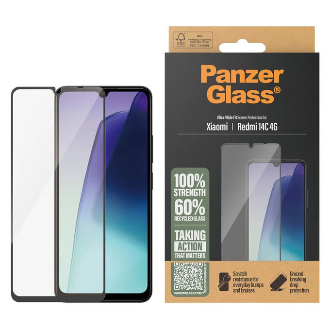 Vetro temperato UWF per Xiaomi Redmi 14C 4G, Trasparente, PanzerGlass