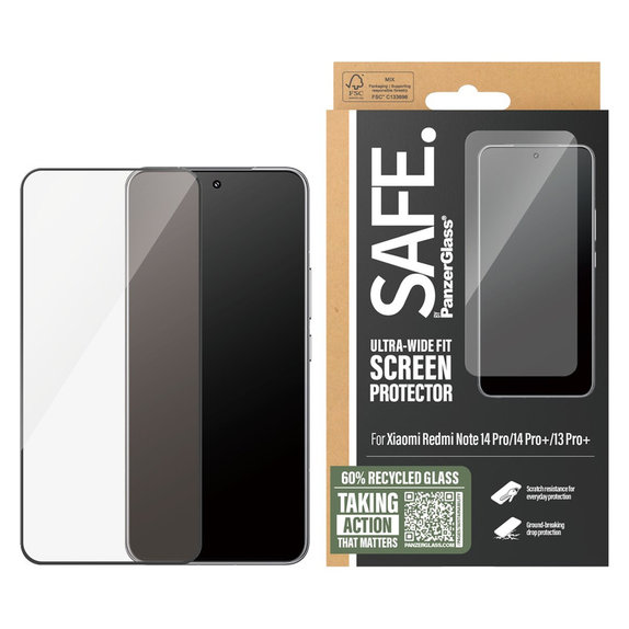 Vetro temperato UWF per Xiaomi Redmi Note 14 Pro/14 Pro+/13 Pro+, Nero, SAFE by PanzerGlass