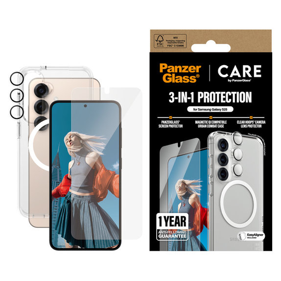 Bundle 3-in-1 per Samsung Galaxy S25, PanzerGlass
