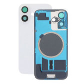 Vetro scocca posteriore per iPhone 16, White, con lente fotocamera, piastra metallica e magnete MagSafe