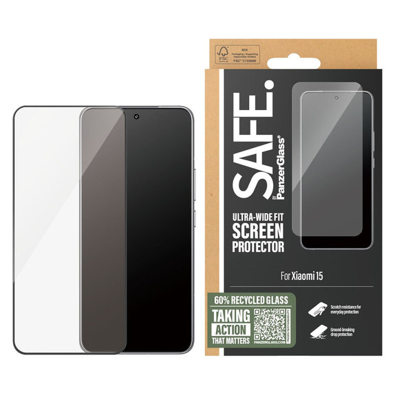 Vetro temperato UWF per Xiaomi 15, Nero, SAFE by PanzerGlass