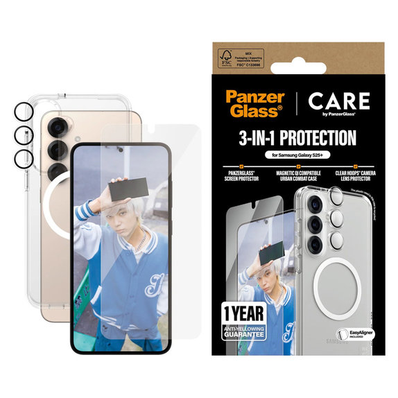 Bundle 3-in-1 per Samsung Galaxy S25+, PanzerGlass