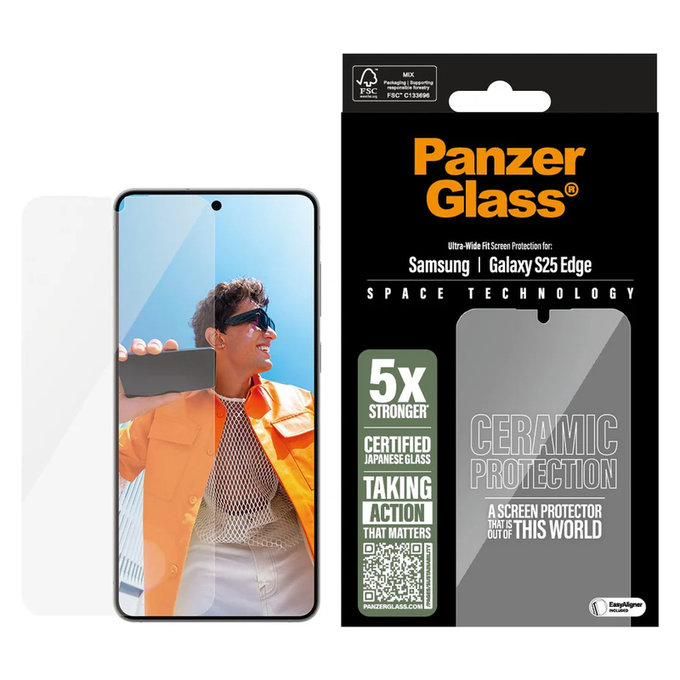 Vetro temperato UWF Ceramic con applicatore per Samsung Galaxy S25 Edge, Trasparente, PanzerGlass