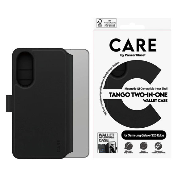 Custodia Wallet Tango Two-In-One con QI per Samsung Galaxy S25 Edge, Nero, PanzerGlass