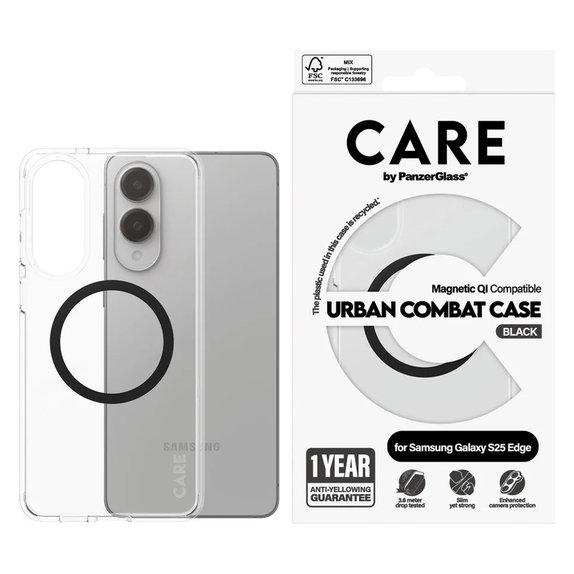 Custodia Urban Combat con QI nero per Samsung Galaxy S25 Edge, Trasparente, PanzerGlass