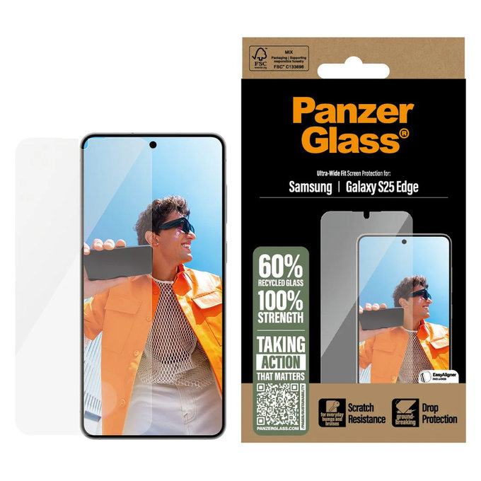 Vetro temperato UWF con applicatore per Samsung Galaxy S25 Edge, Trasparente, PanzerGlass