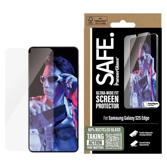 Vetro temperato UWF con applicatore per Samsung Galaxy S25 Edge, Trasparente, SAFE by PanzerGlass