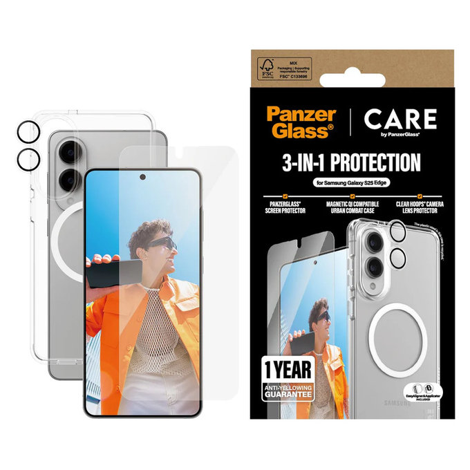 Bundle 3-in-1 per Samsung Galaxy S25 Edge, PanzerGlass