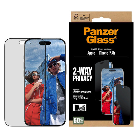 Vetro temperato UWF 2-Way Privacy con applicatore per iPhone Air, Nero, PanzerGlass
