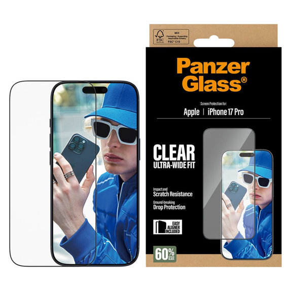 Vetro temperato UWF con applicatore per iPhone 17 Pro, Black, PanzerGlass