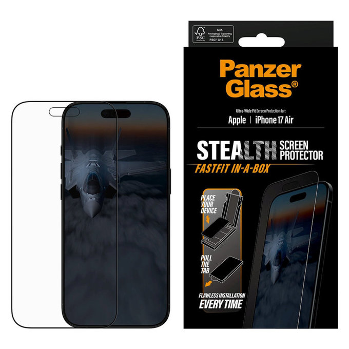 Vetro temperato UWF Stealth con Fastfit per iPhone Air, Nero, PanzerGlass