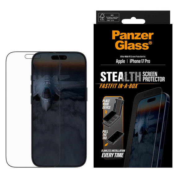 Vetro temperato UWF Stealth con Fastfit per iPhone 17 Pro, Nero, PanzerGlass