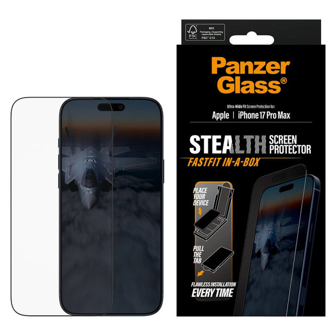 Vetro temperato UWF Stealth con Fastfit per iPhone 17 Pro Max, Nero, PanzerGlass