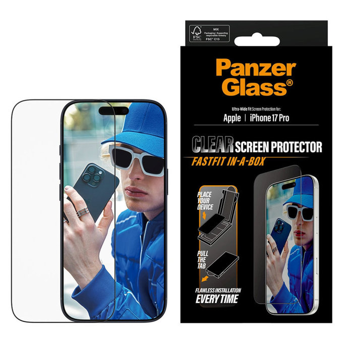 Vetro temperato UWF con Fastfit per iPhone 17 Pro, Nero, PanzerGlass