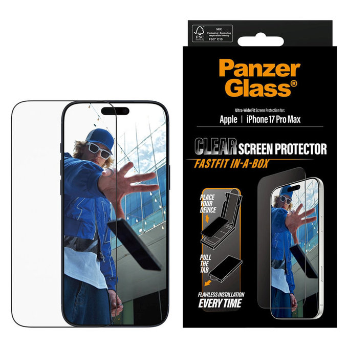 Vetro temperato UWF con Fastfit per iPhone 17 Pro Max, Nero, PanzerGlass
