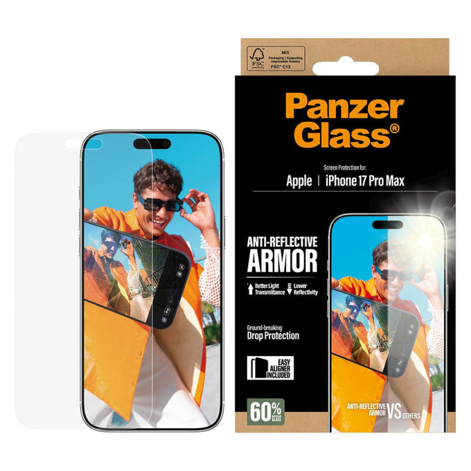 Vetro temperato Anti-Reflective con applicatore per iPhone 17 Pro Max, Nero, PanzerGlass