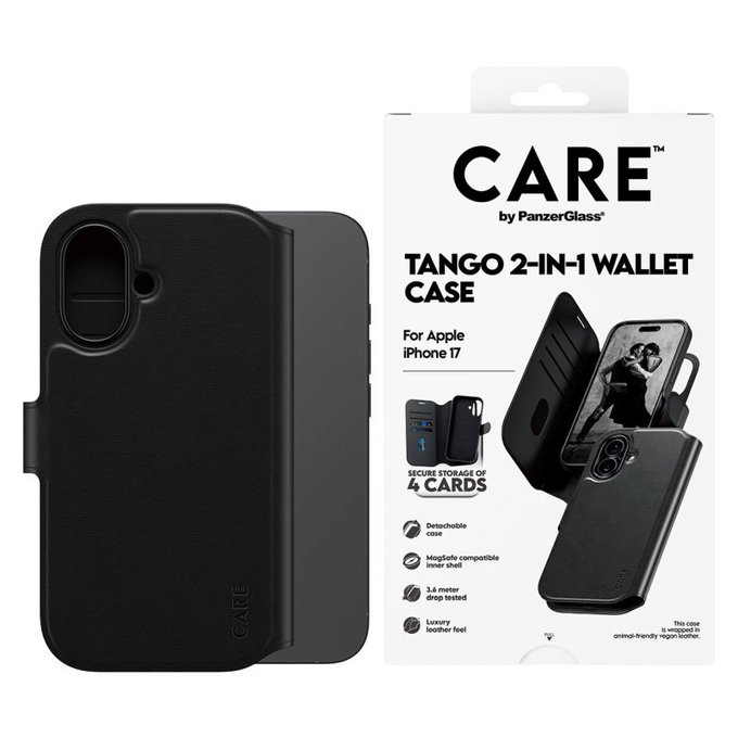 Cover Wallet Tango Two-In-One con MagSafe per iPhone 17, Nero, CARE