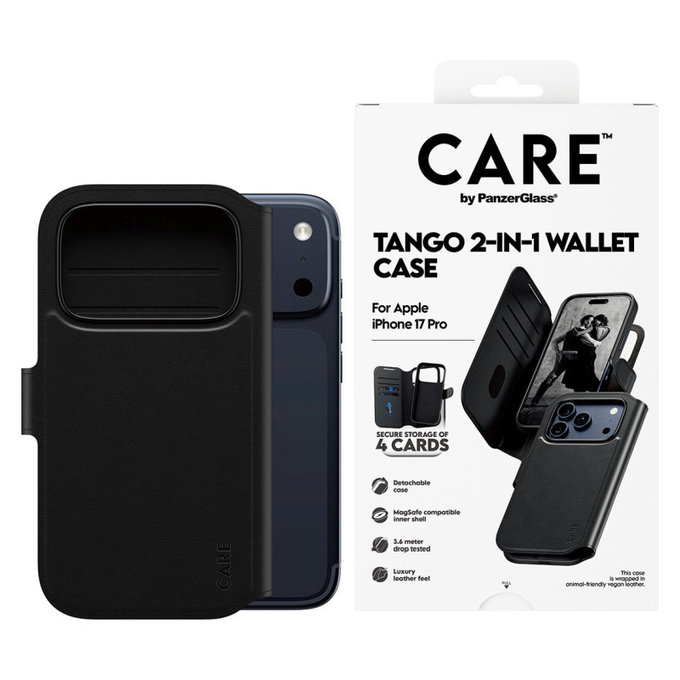 Cover Wallet Tango Two-In-One con MagSafe per iPhone 17 Pro, Nero, CARE