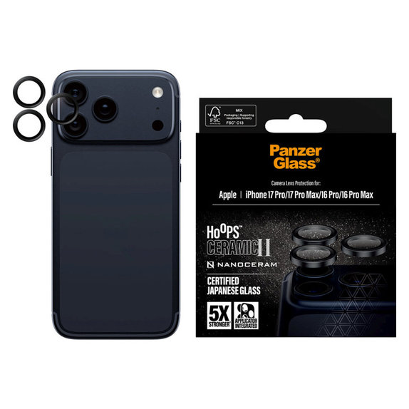 Protezione obiettivo Hoops Ceramic II per iPhone 17 Pro Max/17 Pro/16 Pro Max/16 Pro, Black, PanzerGlass
