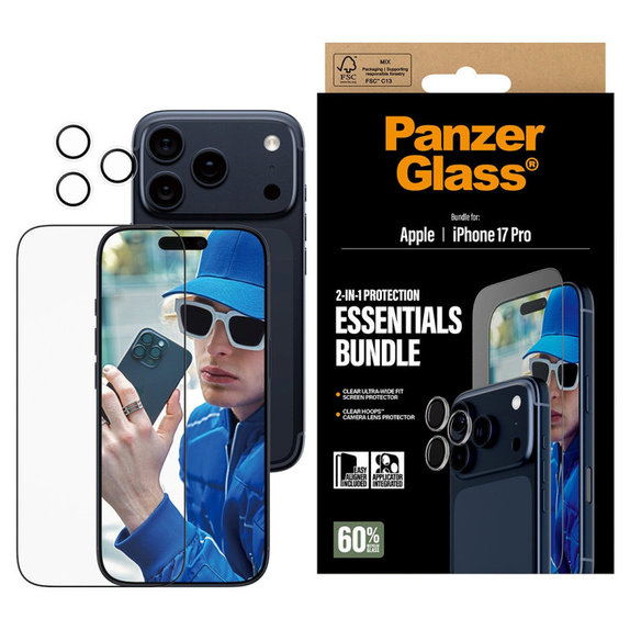 Bundle Essentials 2 in 1 per iPhone 17 Pro, PanzerGlass