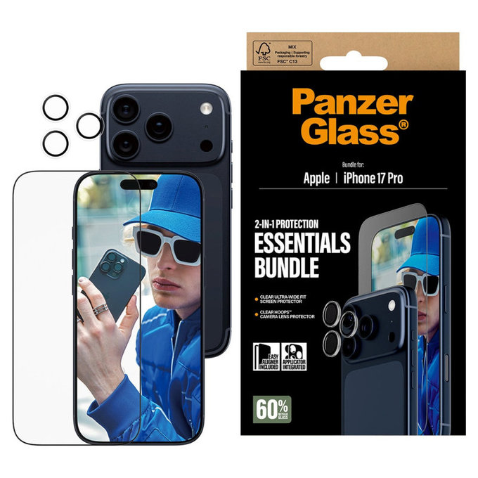 Bundle Essentials 2 in 1 per iPhone 17 Pro, PanzerGlass