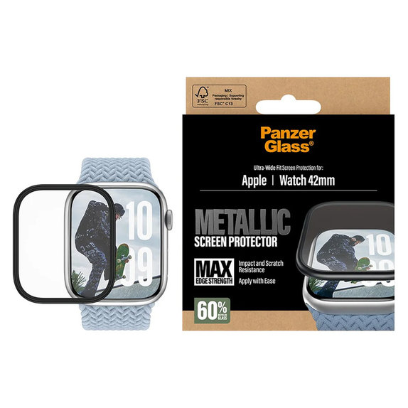 Vetro temperato UWF METALLIC per Apple Watch 11/10 42 mm, Nero, PanzerGlass