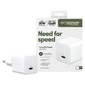 Adattatore da viaggio Grand Prix USB-C, GaN, 30 W PD, Silver White, empower