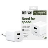 Adattatore da viaggio Grand Prix USB-C/USB-A, GaN, 35 W PD, Silver White, empower