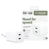 Adattatore da viaggio Grand Prix 2x USB-C, GaN, 45 W PD, Bianco argento, empower