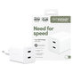 Adattatore da viaggio Grand Prix 2x USB-C, GaN, 45 W PD, Bianco argento, PanzerGlass