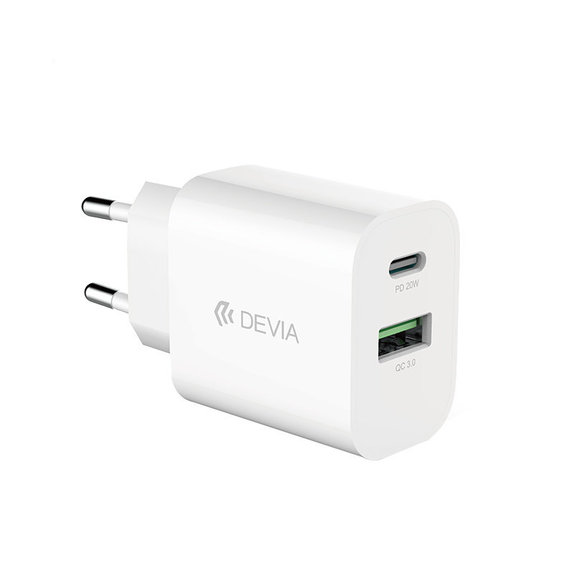Adattatore di ricarica Smart USB-C e USB-A, PD 20W, White, Devia