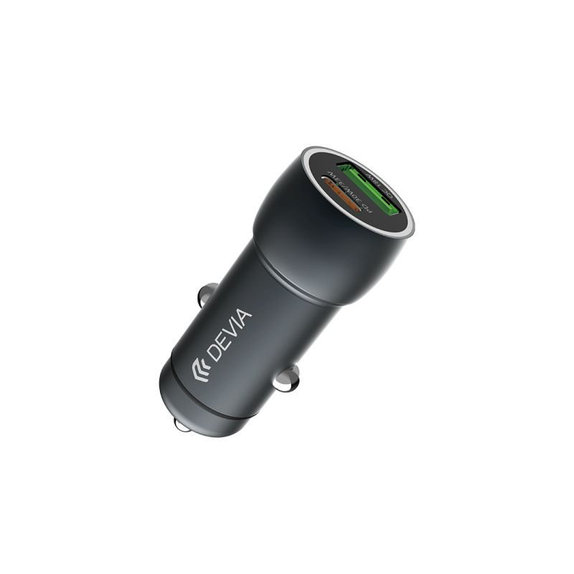 Caricabatterie da auto Extreme Speed USB-C e USB-A, PD 30W, QC 3.0 18W, Grey, Devia