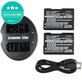Batteria per Nikon Coolpix P7000, P7700, D3100, D3200, D5100, 1030mAh, Li-Ion, 7.4V, EN-EL14, 2pz con caricabatterie, HQ