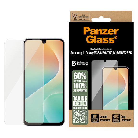 Vetro temperato UWF per Samsung Galaxy M15 5G/F15 5G/A26 5G/A16/A16 5G, Nero, PanzerGlass