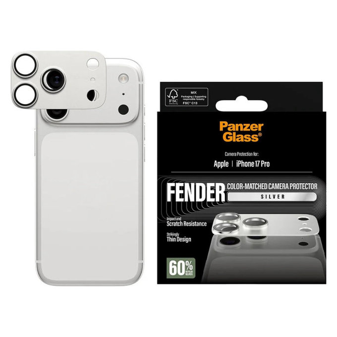 Protezione obiettivo Fender per iPhone 17 Pro, Argento, PanzerGlass