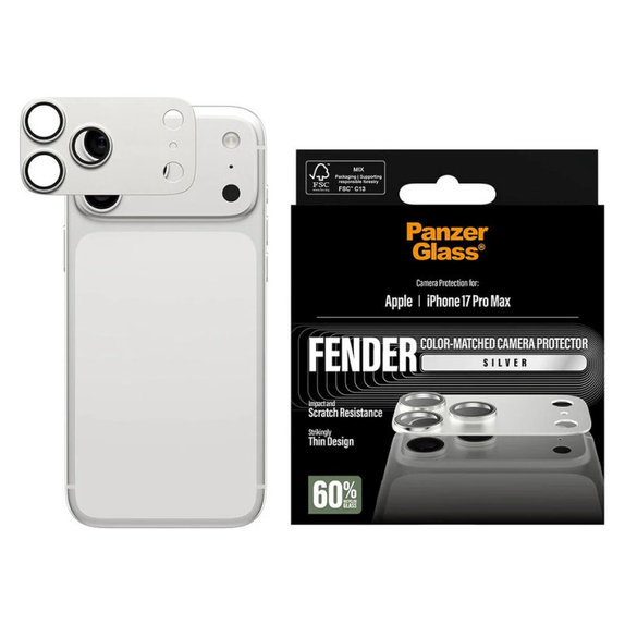 Protezione obiettivo Fender per iPhone 17 Pro Max, Argento, PanzerGlass