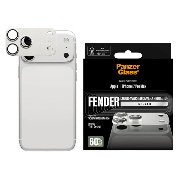 Protezione obiettivo Fender per iPhone 17 Pro Max, Argento, PanzerGlass