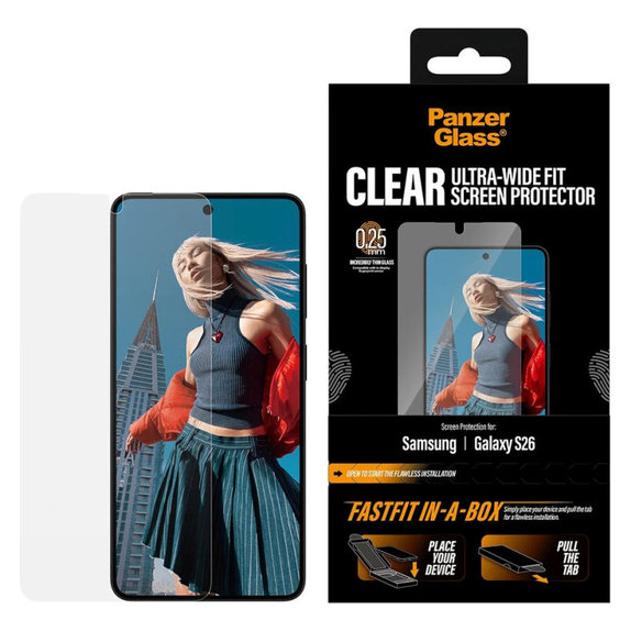 Vetro temperato UWF con FASTFIT In-A-Box per Samsung S26, Trasparente, PanzerGlass