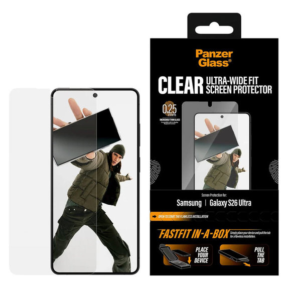 Vetro temperato UWF con FASTFIT In-A-Box per Samsung S26 Ultra, trasparente, PanzerGlass