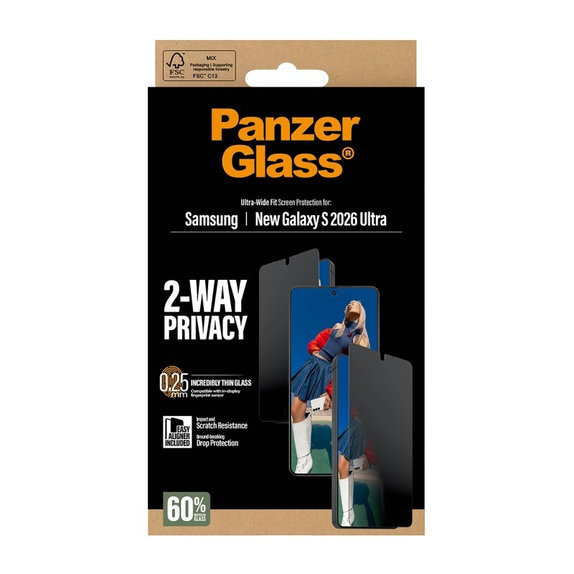 Vetro temperato privacy UWF 2-Way con applicatore per Samsung S26 Ultra, Clear, PanzerGlass