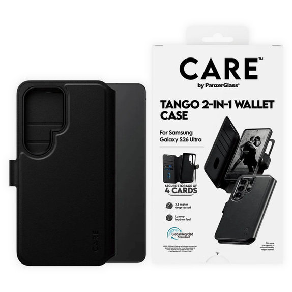 Custodia Wallet Tango Two-In-One con QI per Samsung S26 Ultra, Nero, CARE