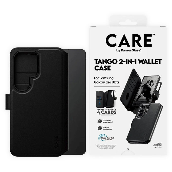 Custodia Wallet Tango Two-In-One con QI per Samsung S26 Ultra, Nero, CARE