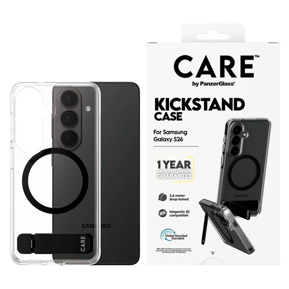 Custodia Kickstand con QI nero per Samsung Galaxy S26, Trasparente, PanzerGlass